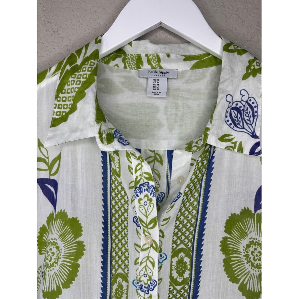 Haute Hippie 100%‎ Cotton Floral Button Up Midi Dress Cover Up Size Medium - Picture 4 of 14